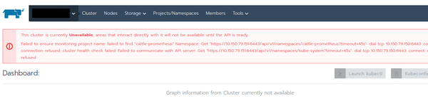 Rancher UI shows cluster unavailable