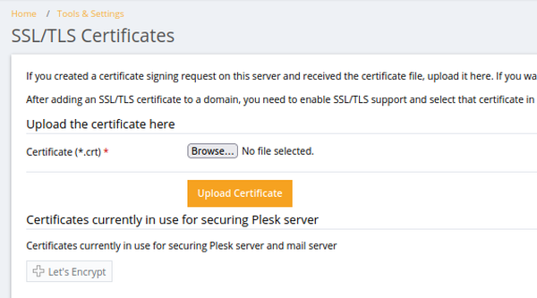 Plesk SSL TLS certificates