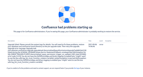 Confluence upgrade 7.13 LTS failed due to SQL error