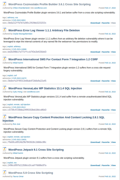Many new Wordpress vulnerabilities in February 2022