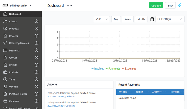 React User Interface in Invoice Ninja