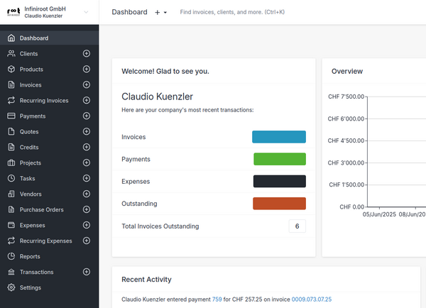 Invoicen Ninja 5.10 user interface