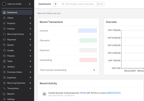 Invoicen Ninja 5.12 user interface