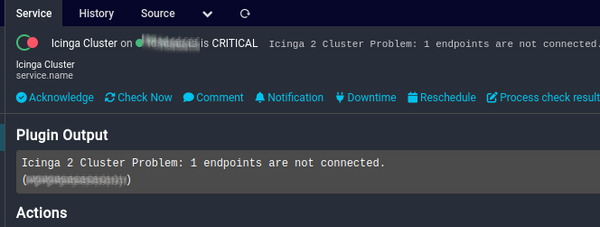Icinga 2 cluster check shows disconnected endpoint(s)