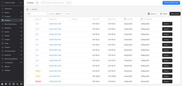 Invoice Ninja User Interface after update