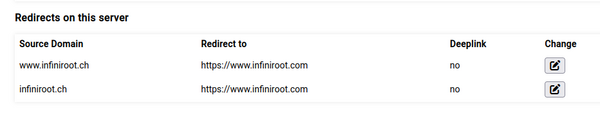 Easy to manage redirect domains added in Infiniroot Customer Panel