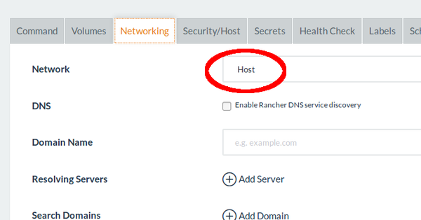 Rancher Service using network of Docker Host