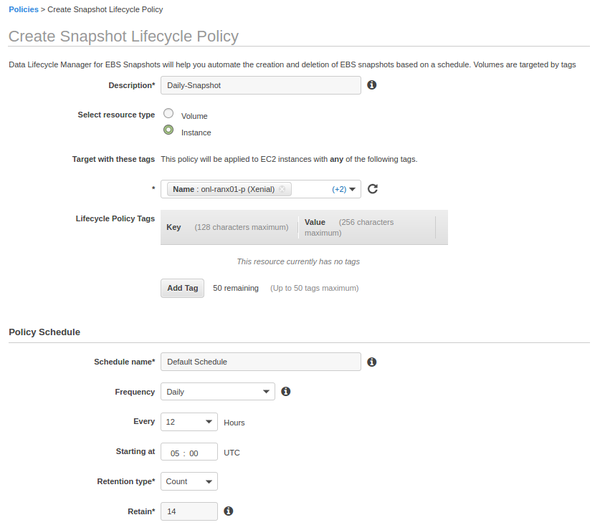 Create new policy in Data Lifecycle Manager