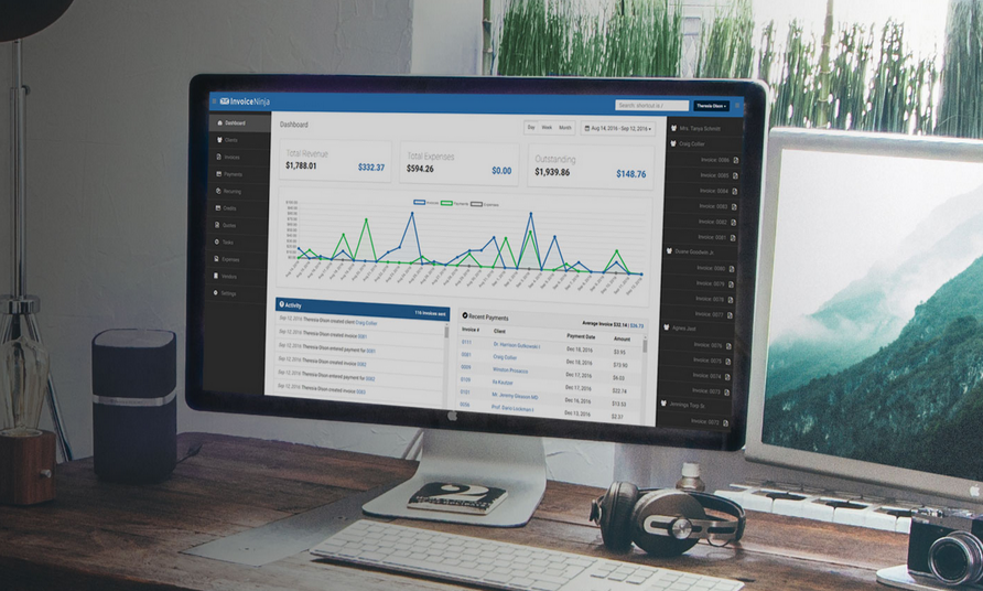 Browser view of InvoiceNinja Dashboard
